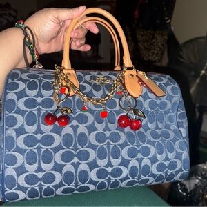 Coach Large Denim Rowan with cherry charms